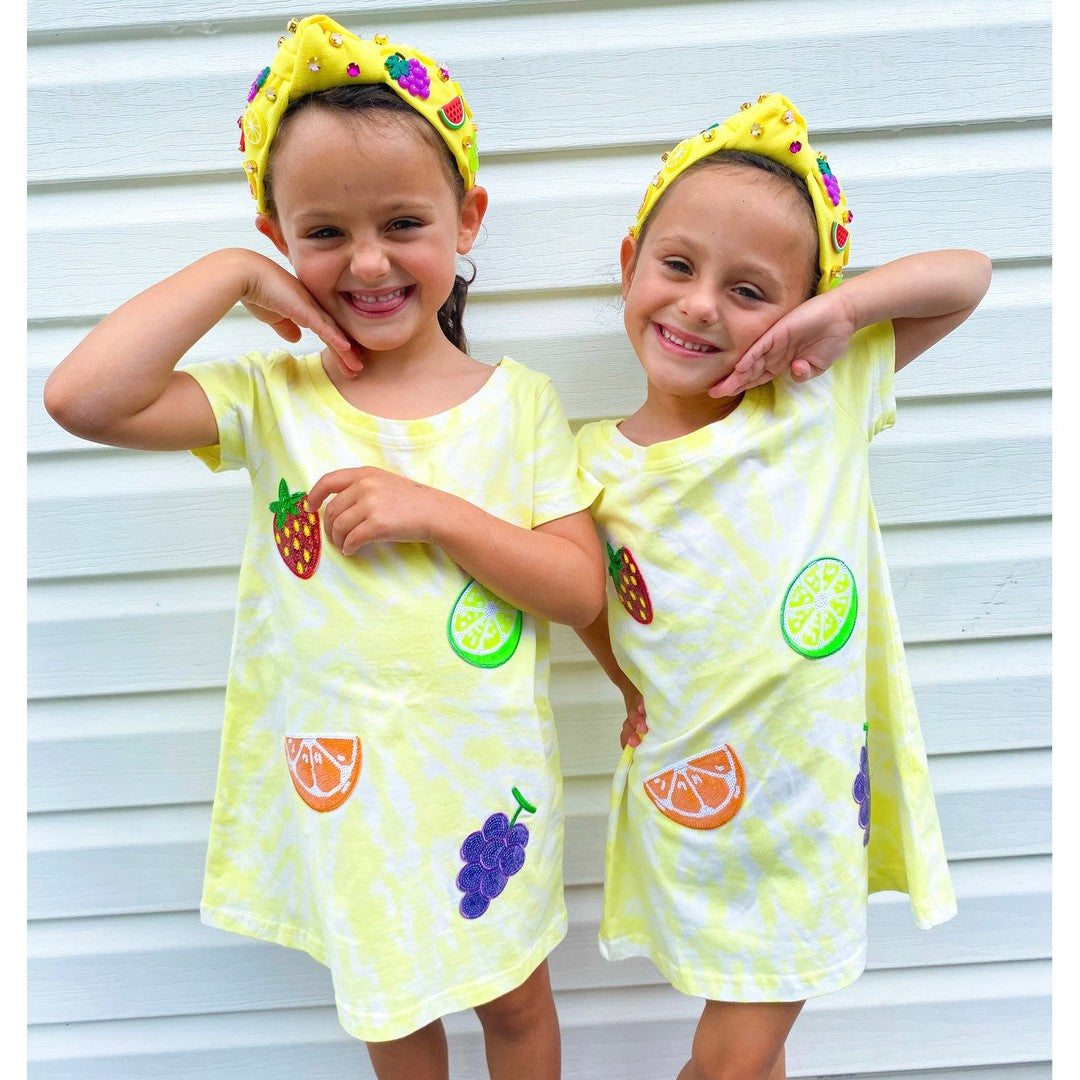 Girls Tie Dye Patched Fruit Dress