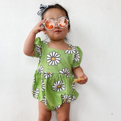 Baby Girl Green Daisy Bubble Romper