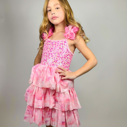 Girls Ombre Pink Sparkle Tulle Dress