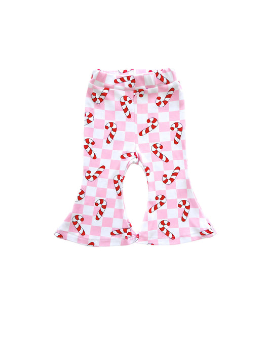 Girls Checkered Candy Cane Flare Pants | Pink