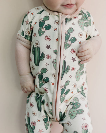 Baby Girl Cactus Flowers Bamboo Shorty Romper