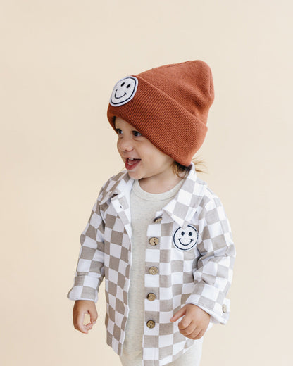 Cotton Shacket | Smiley Checkered Latte