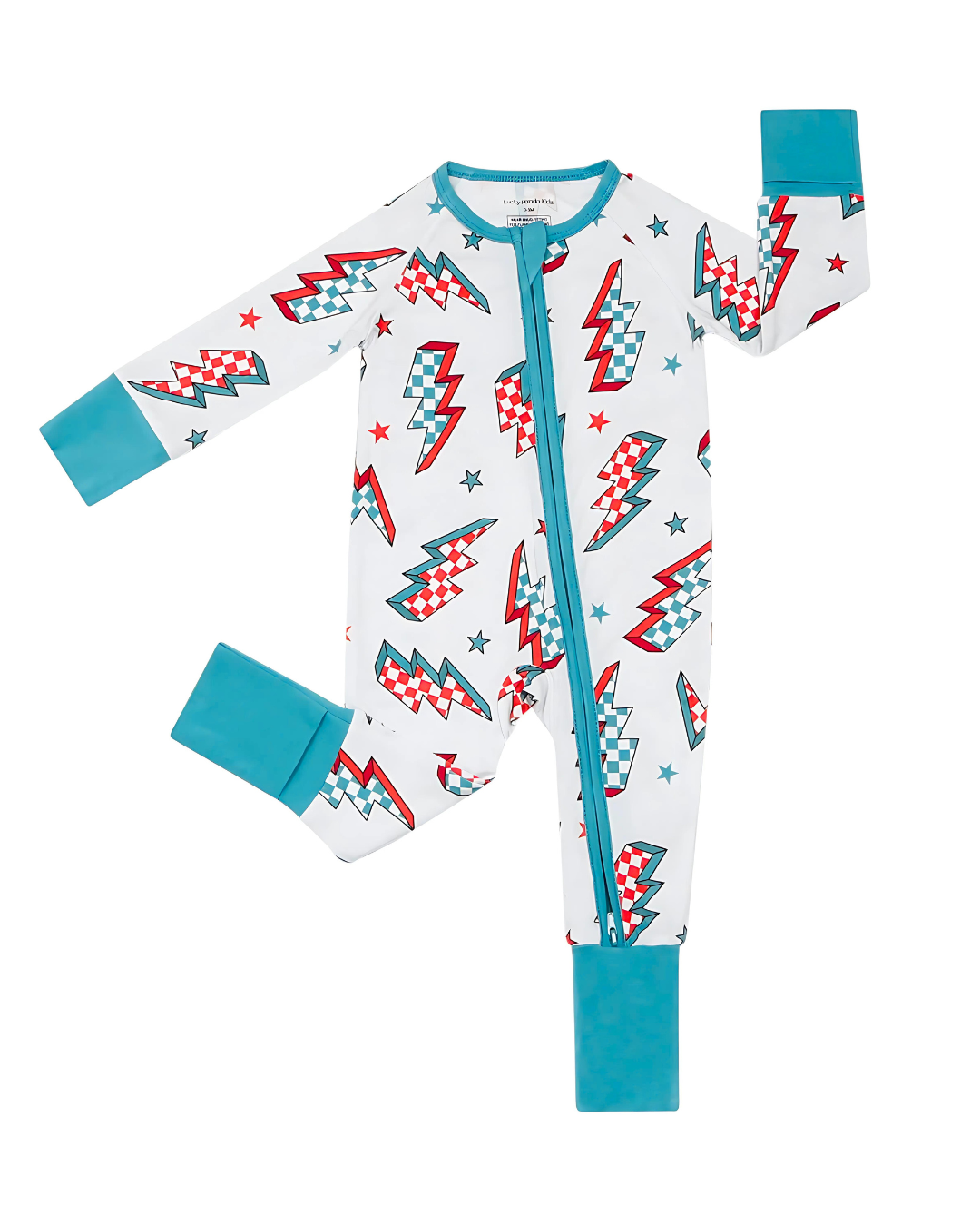 Baby Checkered Bolts Bamboo Zip Pajama Romper