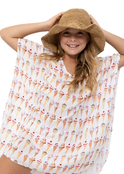 Girls Ice Cream Poncho Cover-up