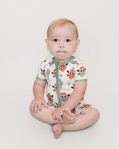 Baby Boy Smiley Cowboy Bamboo Shorty Romper