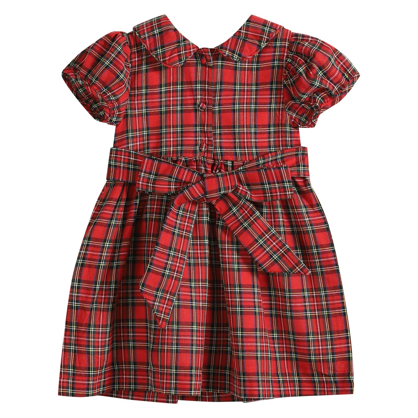 Girls Red Christmas Plaid Santa Sleigh Smocked Dress