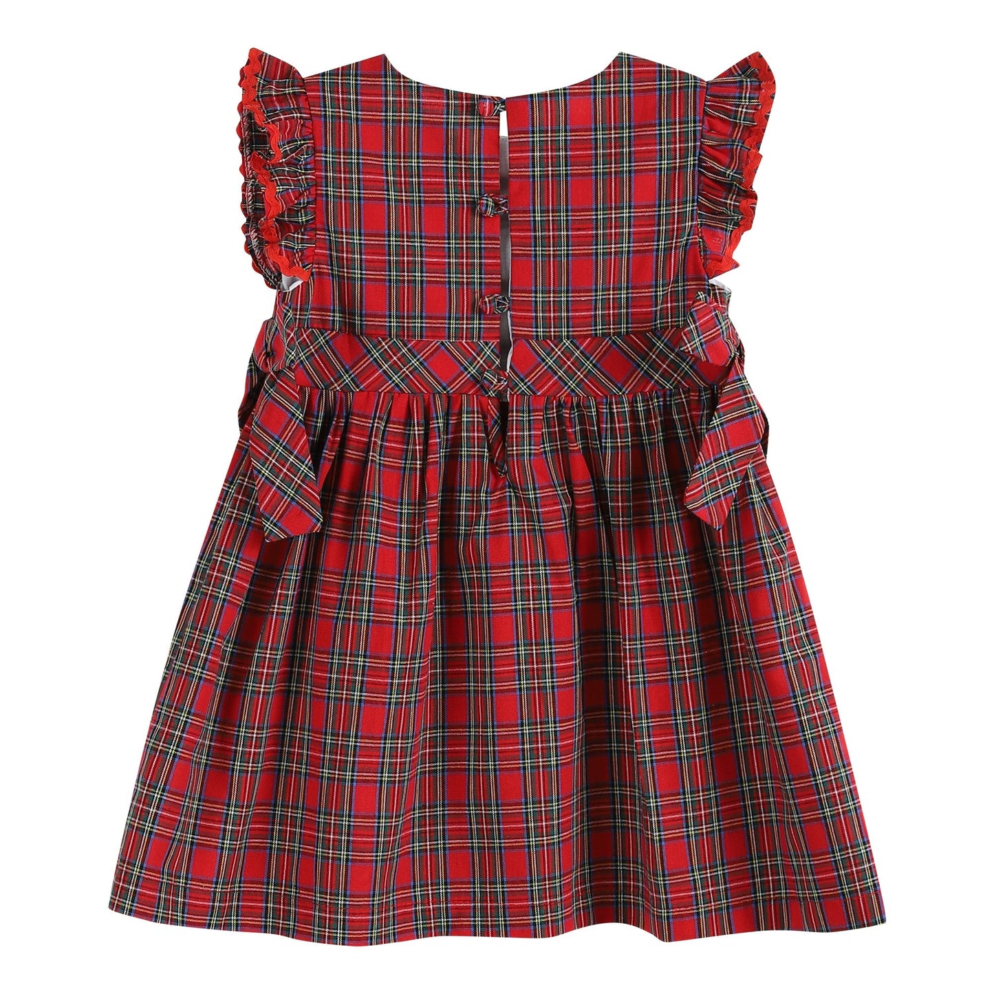 Girls Christmas Plaid Ruffle Sleeve Dress