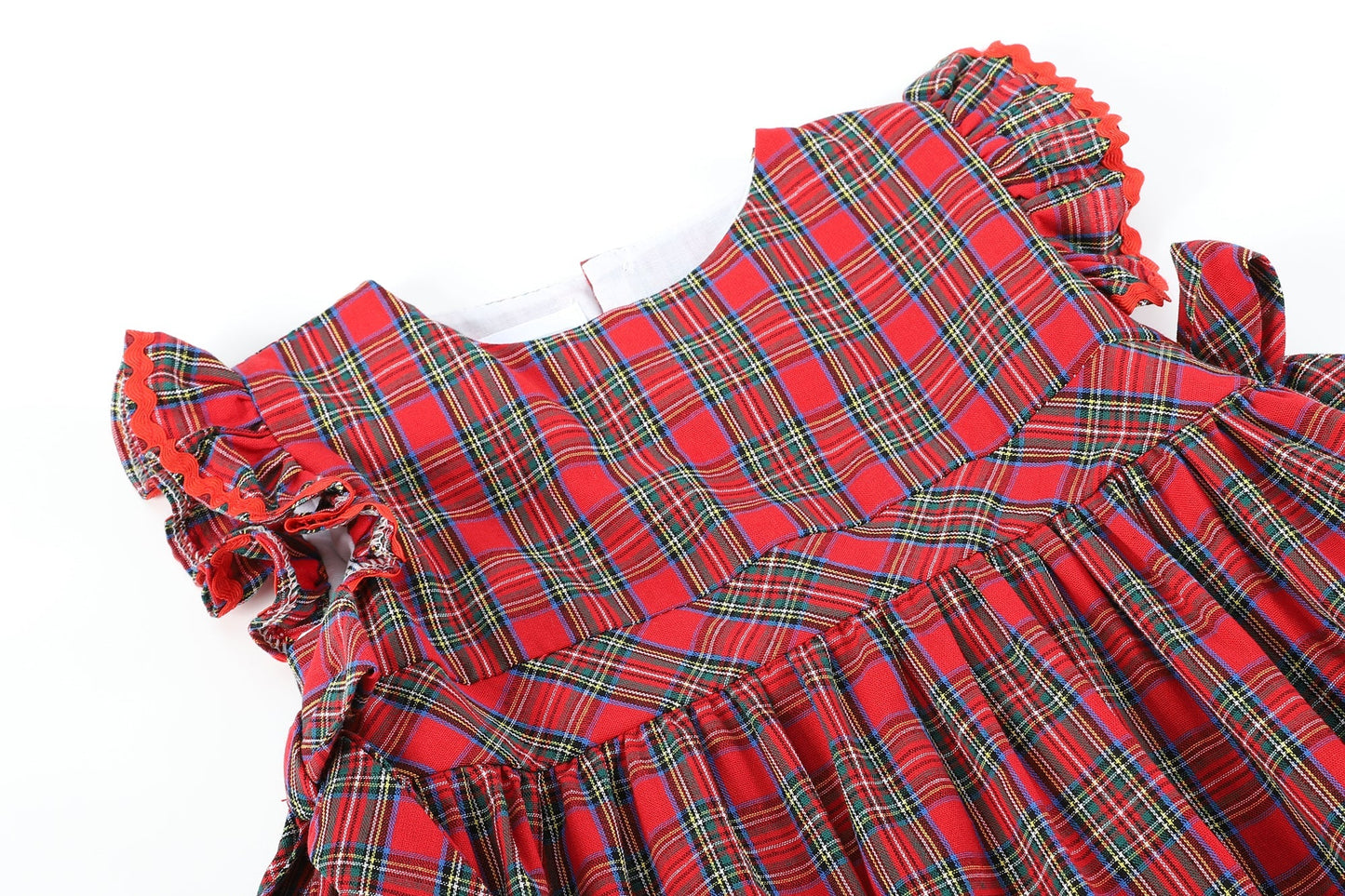 Girls Christmas Plaid Ruffle Sleeve Dress