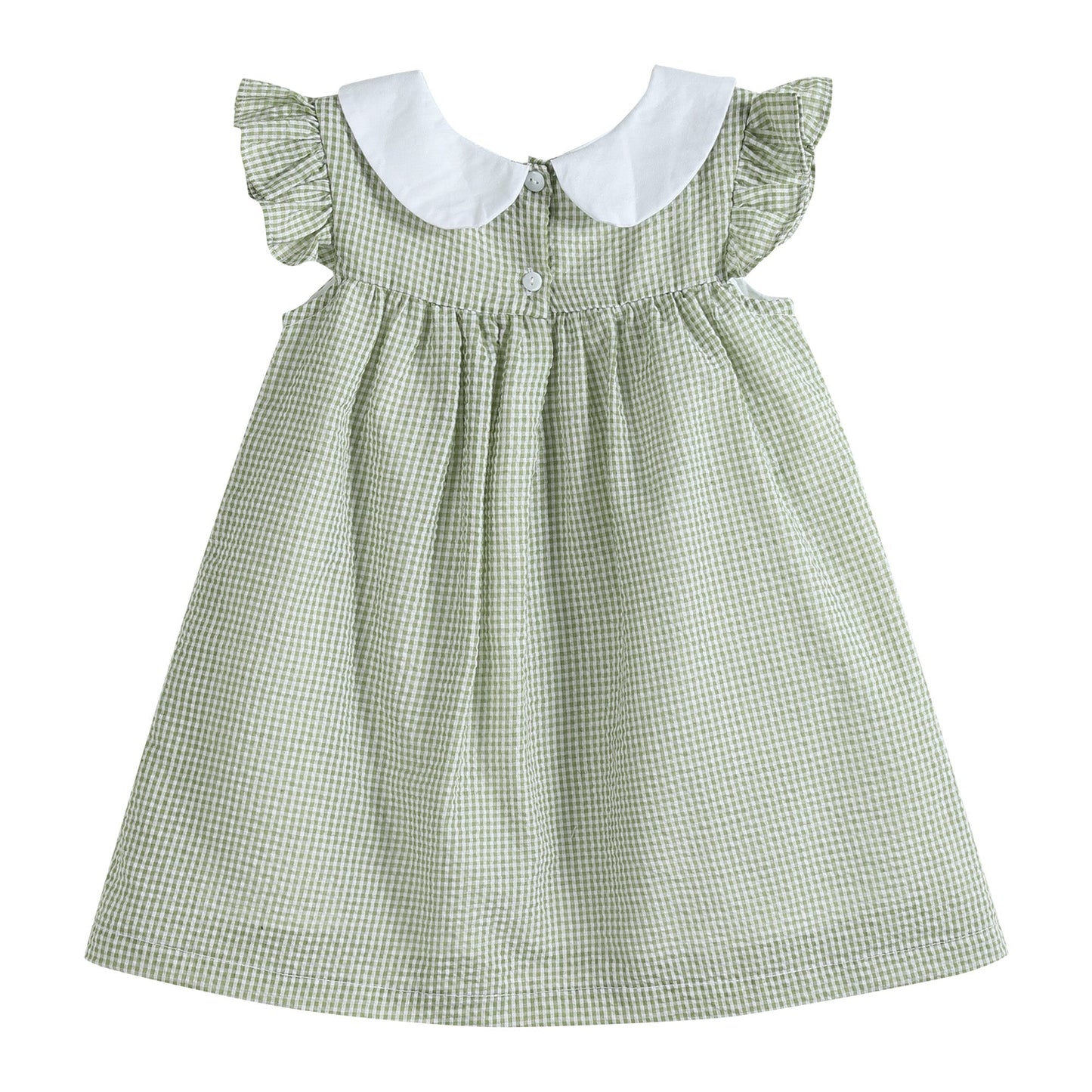 Girls. Green Gingham Pumpkin Peter Pan Collar Dress