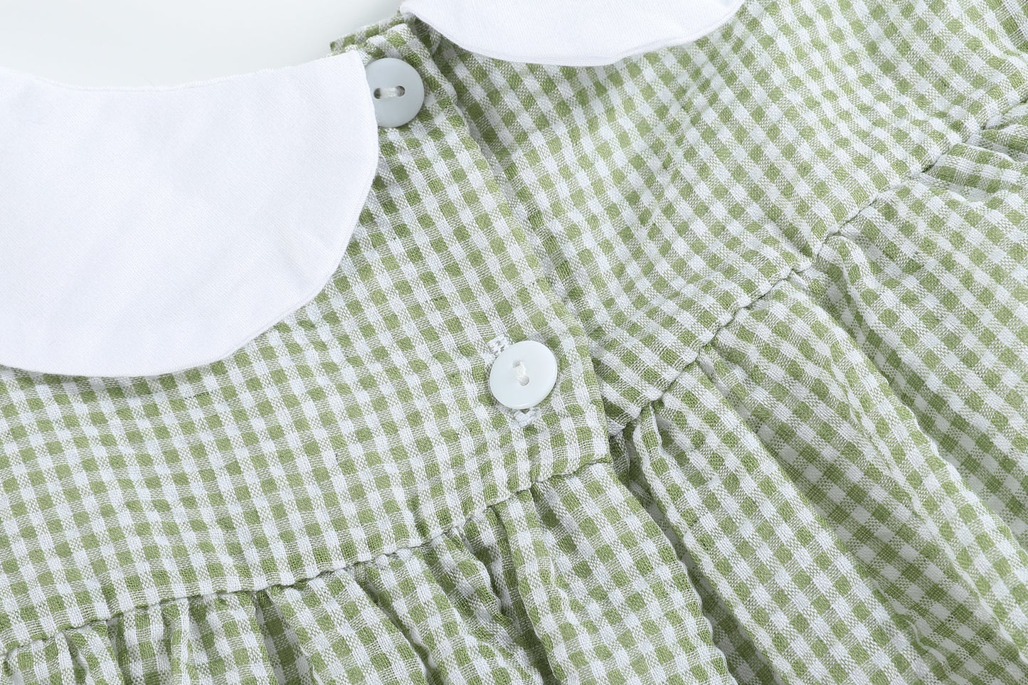 Girls. Green Gingham Pumpkin Peter Pan Collar Dress