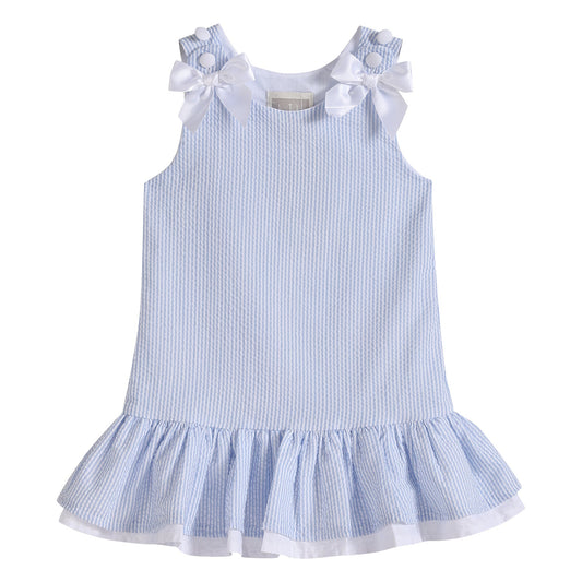 Girls Light Blue Seersucker Ruffle Dress