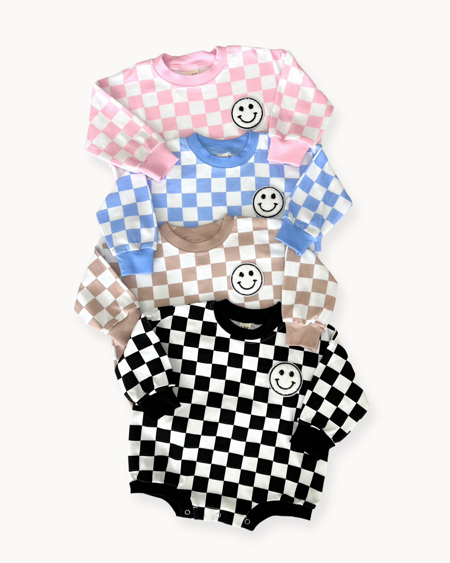 Bubble Romper | Checkered Smiley Latte