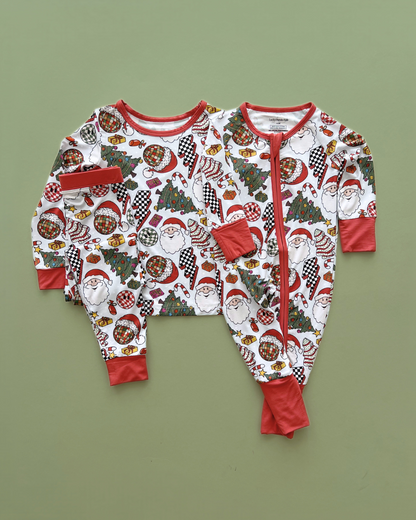 Kids Bamboo Two Piece Set | Retro Christmas