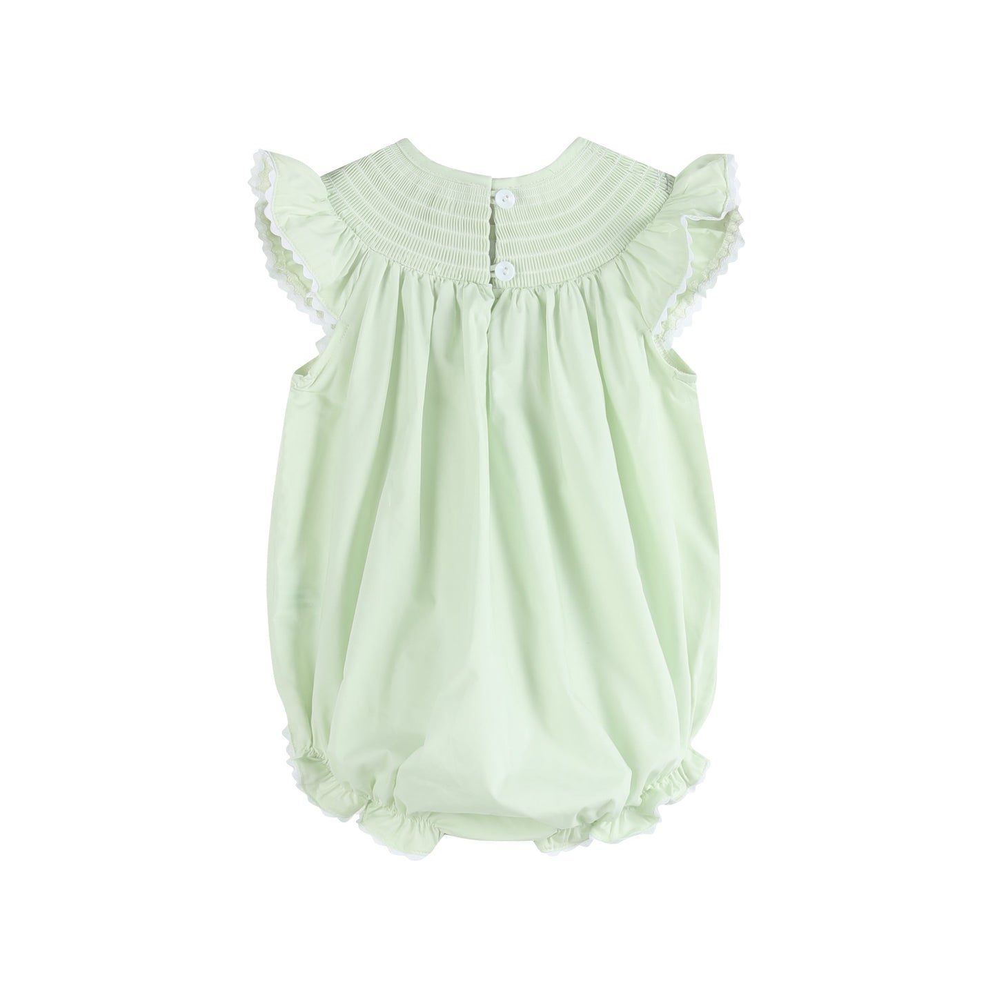 Baby Girl Honeydew Green Bunny Smocked Flutter Romper