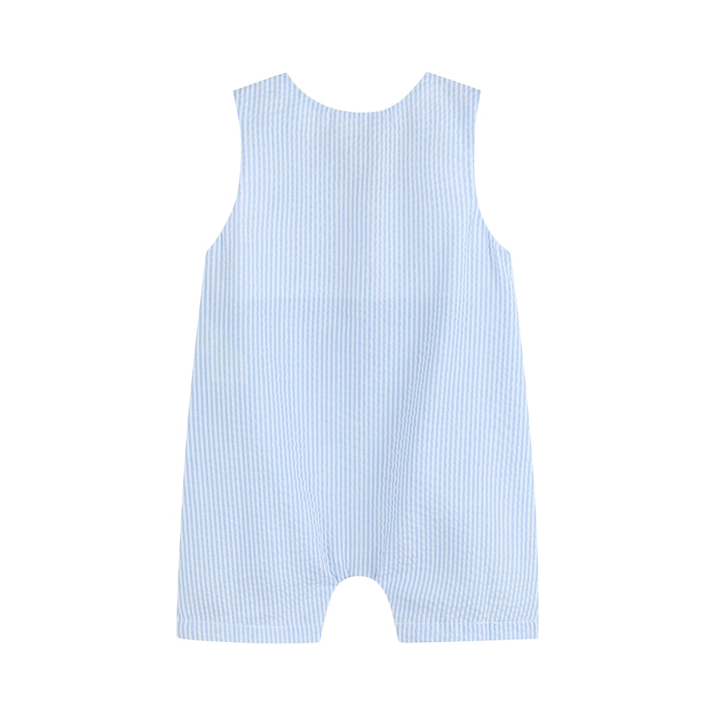 Blue Seersucker Bunny Face Shortalls