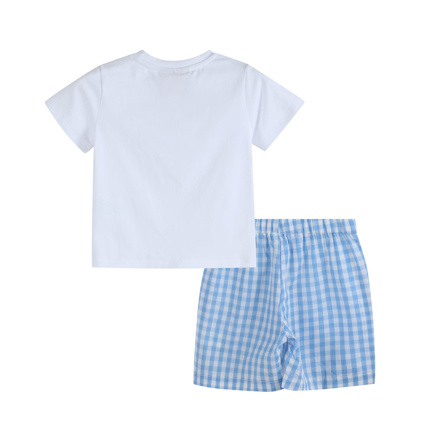 Boys Bunny Family Smocked Tee and Blue Gingham Shorts Set