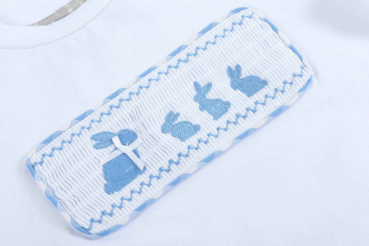 Boys Bunny Family Smocked Tee and Blue Gingham Shorts Set