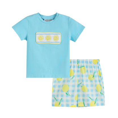 Boys Blue Lemon Smocked Tee & Bermuda Shorts Set