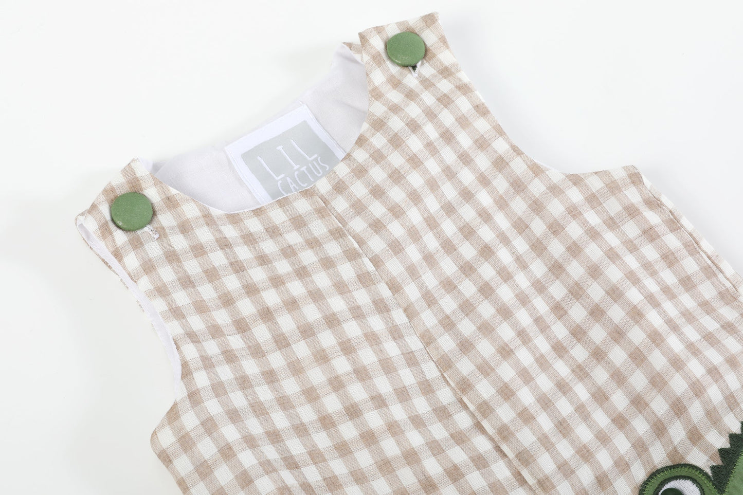 Boys Brown Gingham Alligator Shortalls