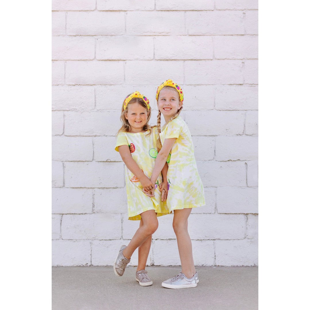 Girls Tie Dye Patched Fruit Dress