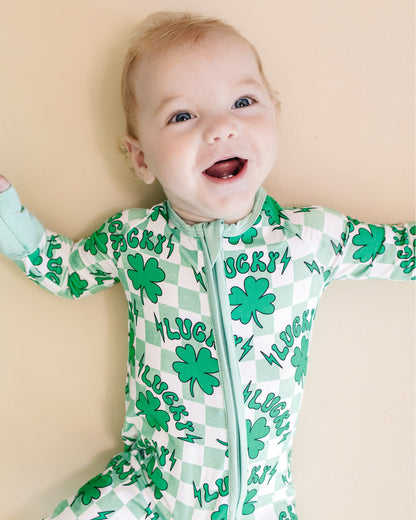 Baby Bamboo Zip Pajama Romper | Lucky Shamrock