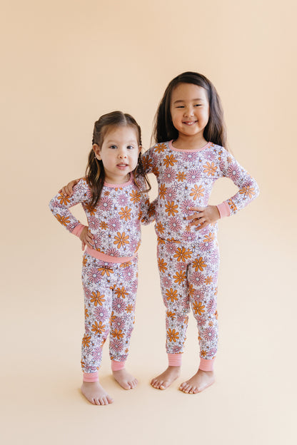 Girls Bamboo Two Piece Pajama Set | Retro Garden