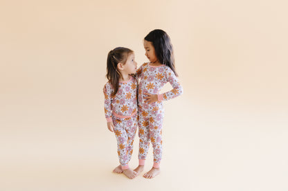 Girls Bamboo Two Piece Pajama Set | Retro Garden