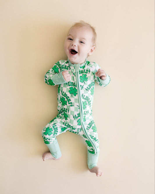 Baby Bamboo Zip Pajama Romper | Lucky Shamrock