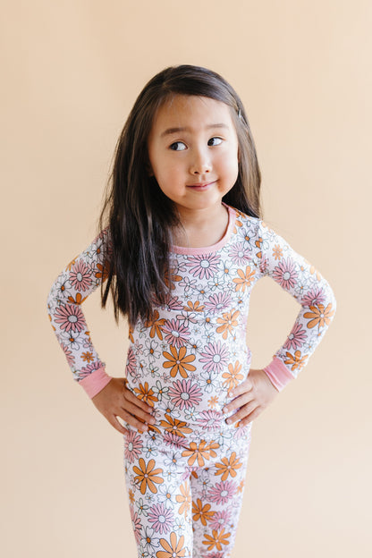 Girls Bamboo Two Piece Pajama Set | Retro Garden