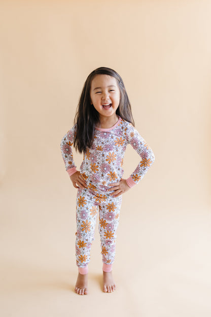 Girls Bamboo Two Piece Pajama Set | Retro Garden