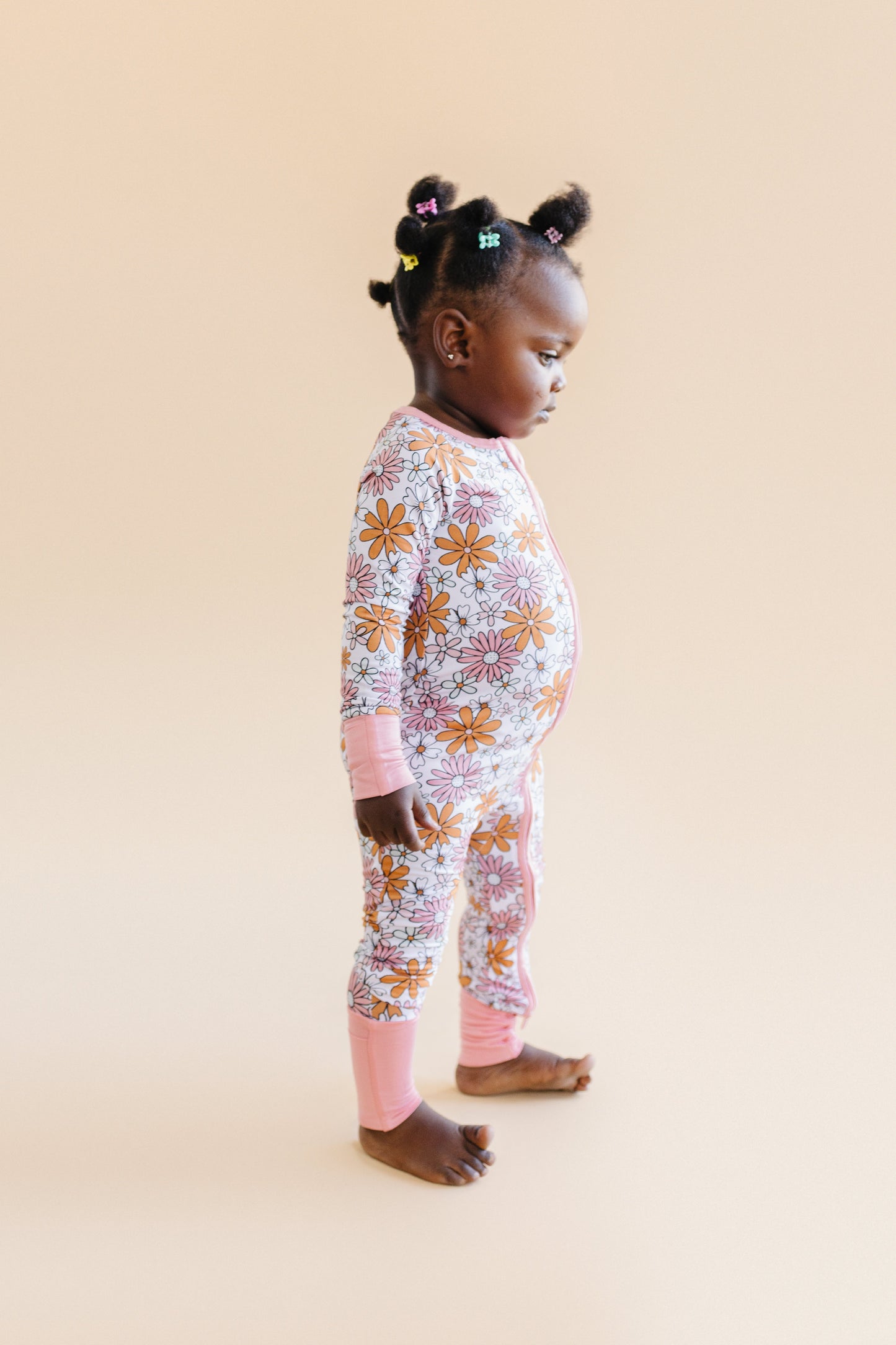 Baby Girl Bamboo Pajama Zip Romper | Retro Garden