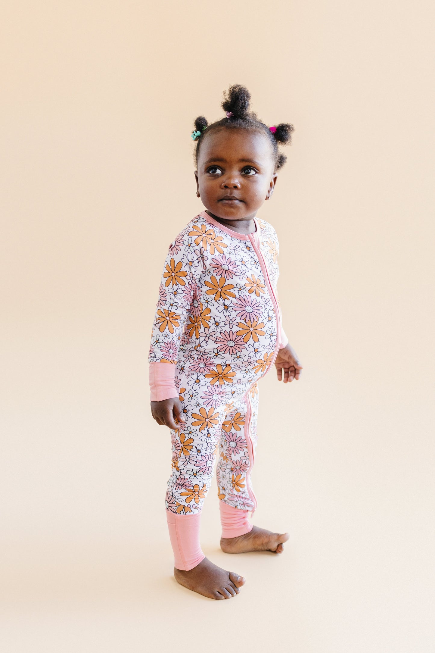 Baby Girl Bamboo Pajama Zip Romper | Retro Garden