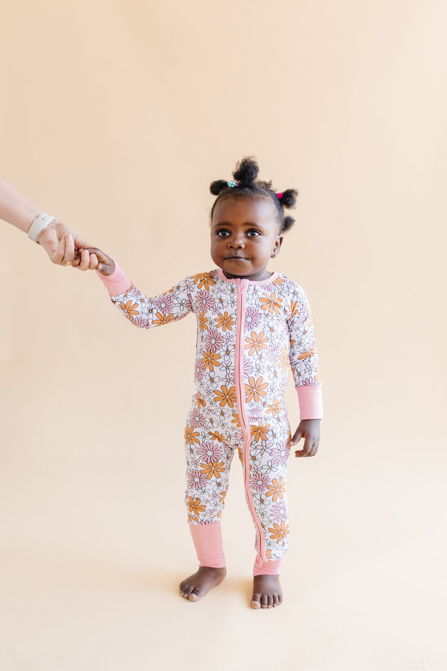 Baby Girl Bamboo Pajama Zip Romper | Retro Garden