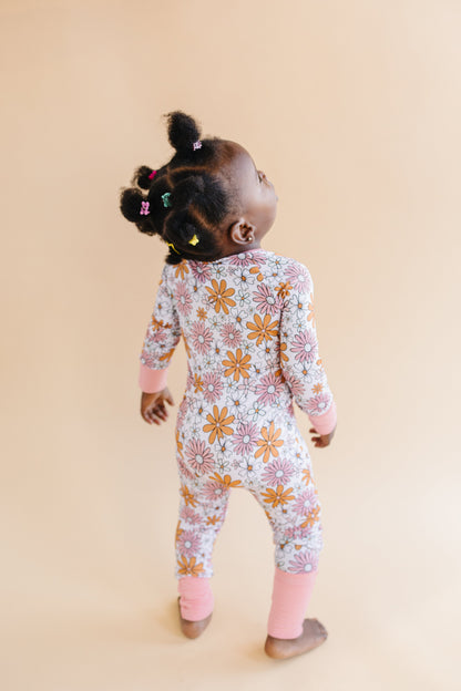 Baby Girl Bamboo Pajama Zip Romper | Retro Garden