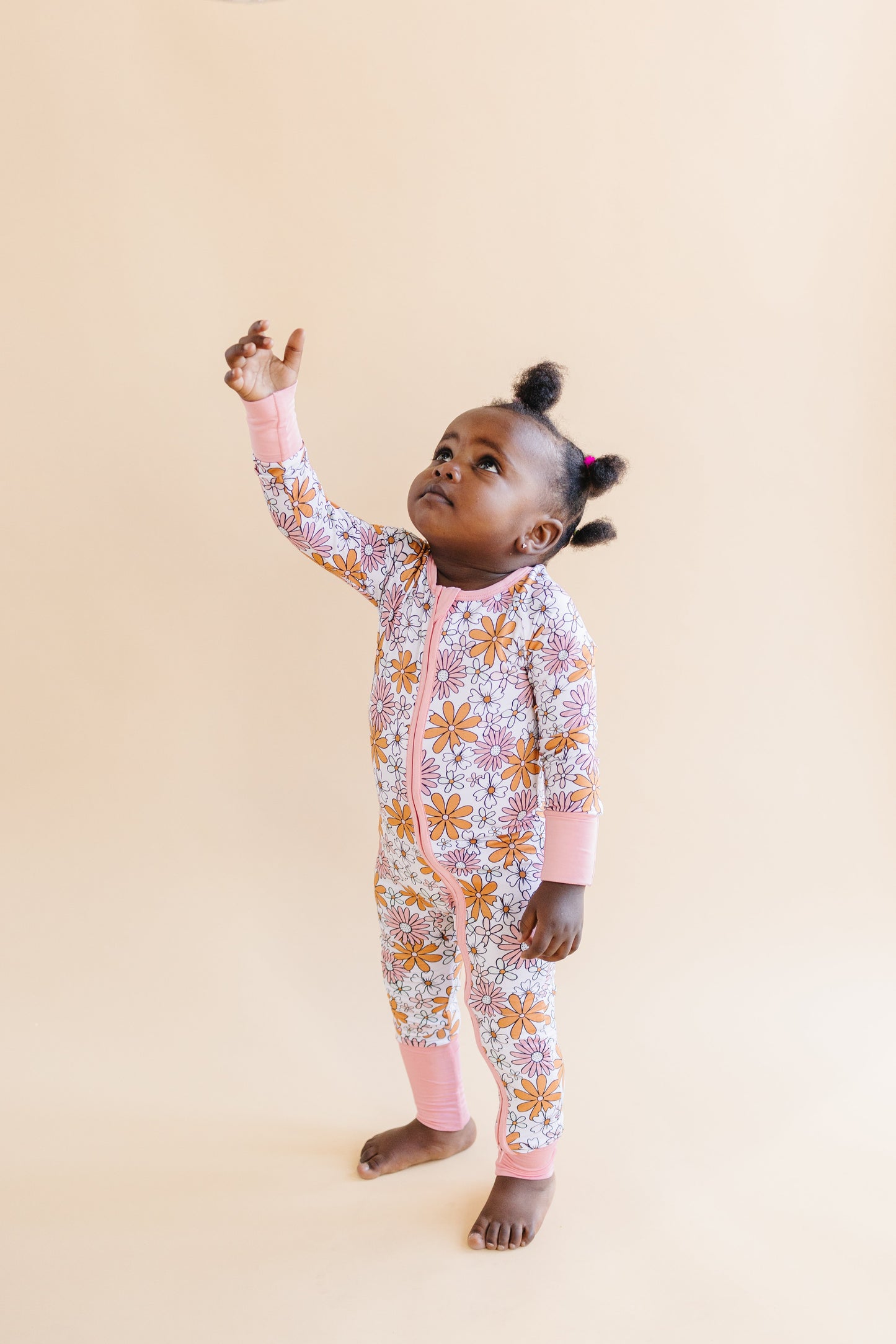 Baby Girl Bamboo Pajama Zip Romper | Retro Garden