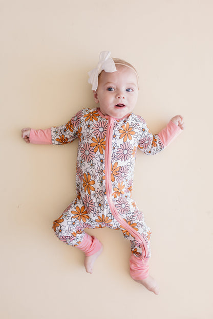 Baby Girl Bamboo Pajama Zip Romper | Retro Garden