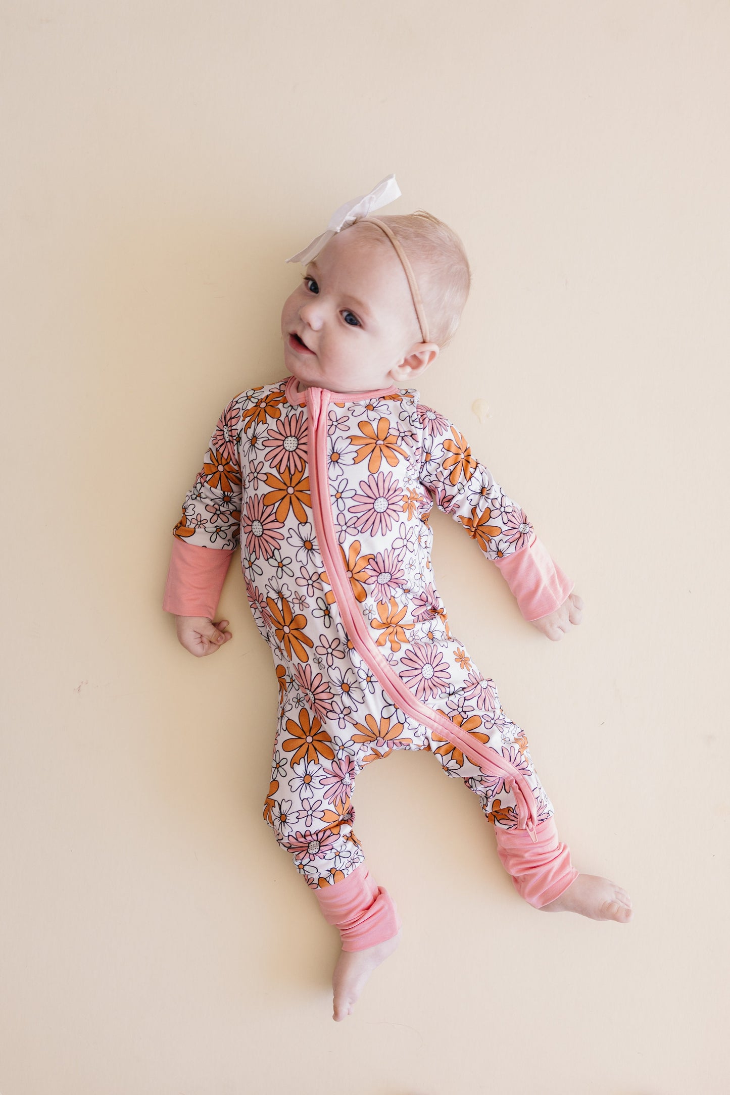 Baby Girl Bamboo Pajama Zip Romper | Retro Garden