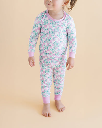 Girls Shamrock & Bows Bamboo Two Piece Pajama Set