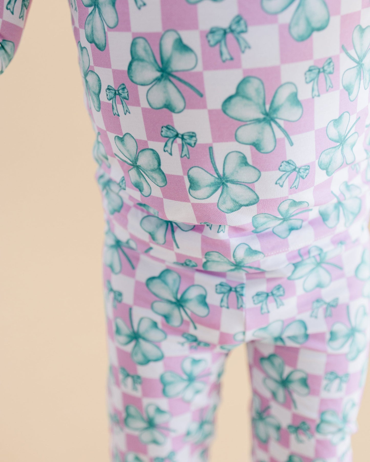 Girls Shamrock & Bows Bamboo Two Piece Pajama Set