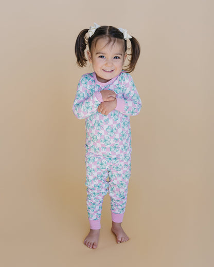 Girls Shamrock & Bows Bamboo Two Piece Pajama Set