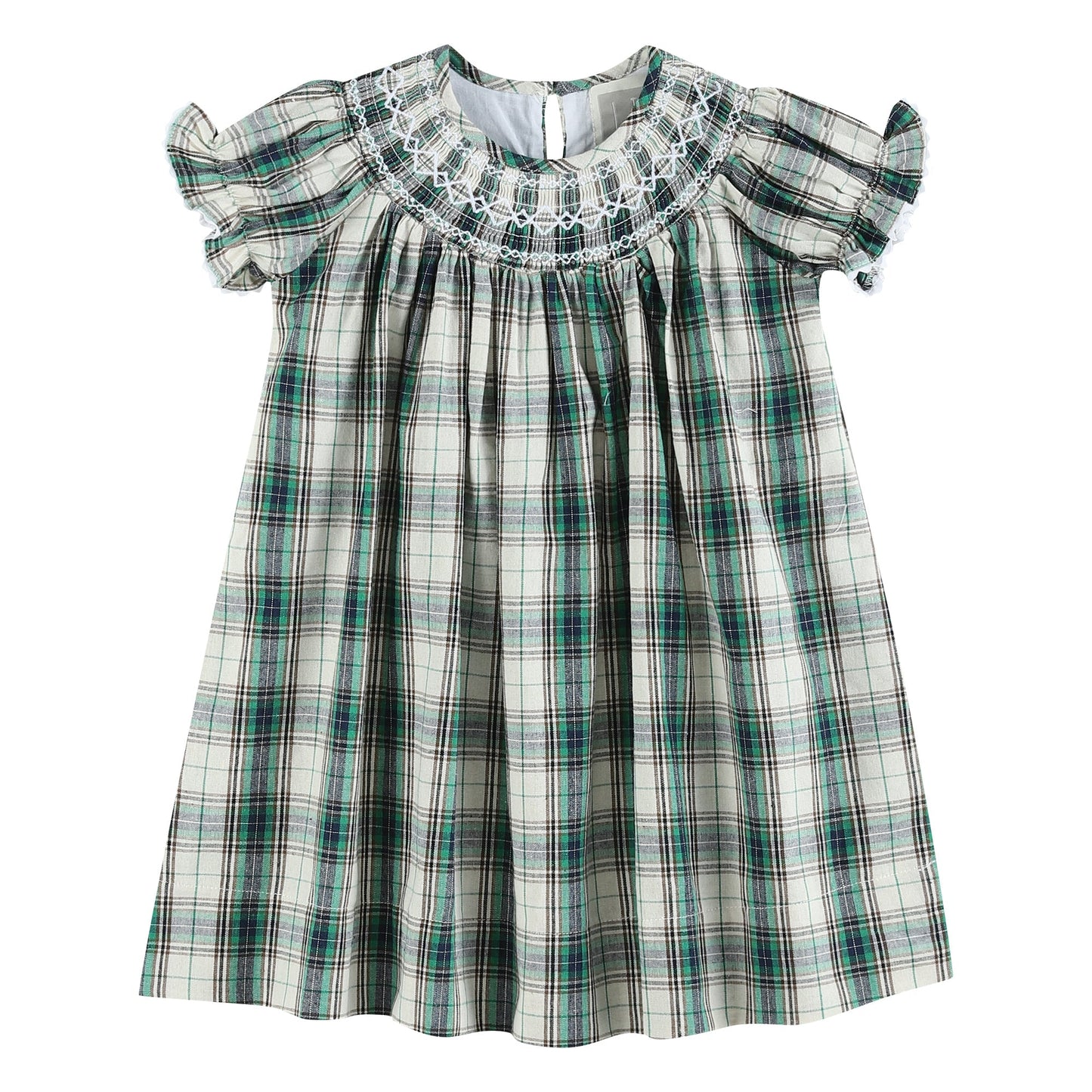 Girls Christmas Tartan Smocked Bishop Dress