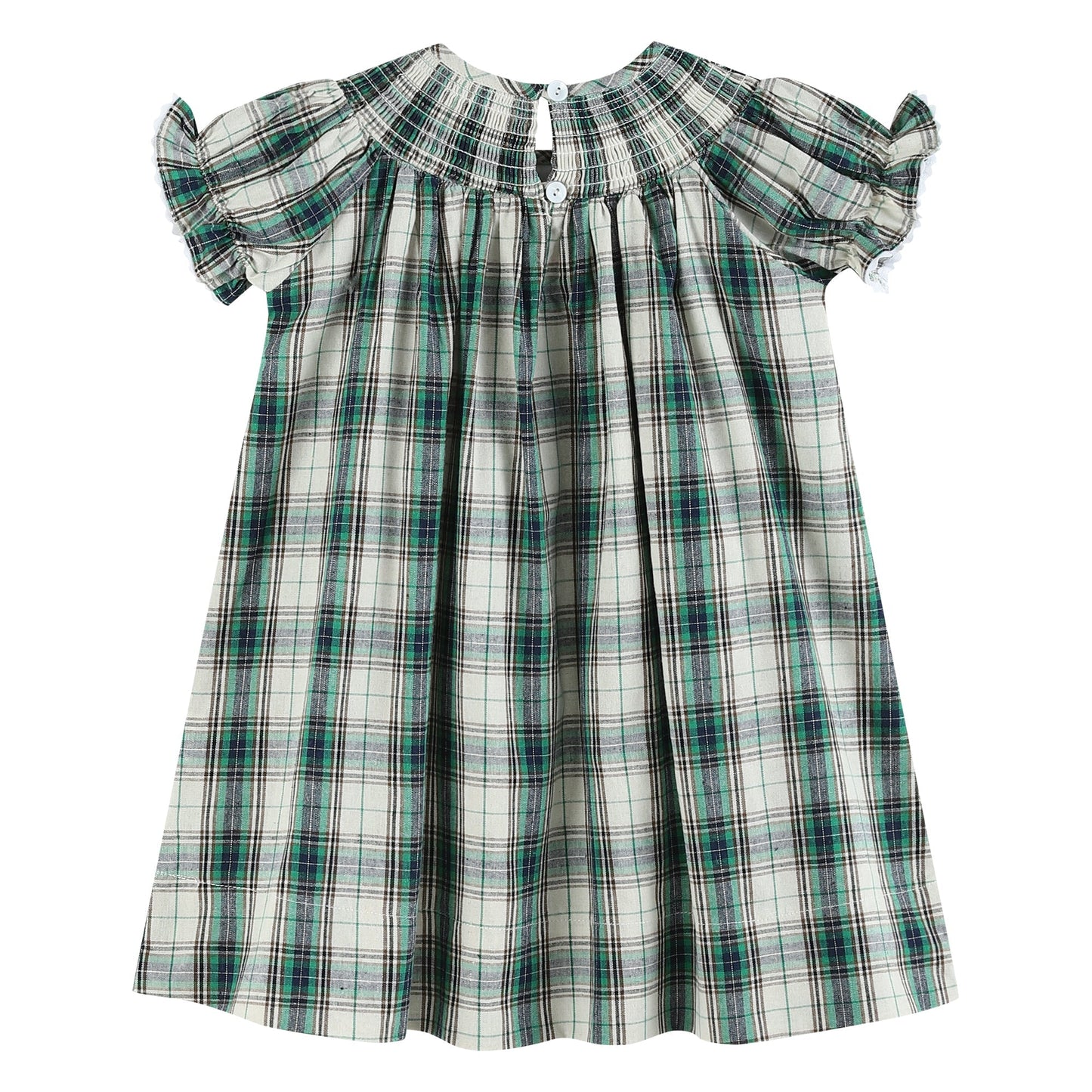 Girls Christmas Tartan Smocked Bishop Dress