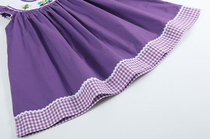 Purple and Gingham Mardi Gras Smocked Bishop Dress