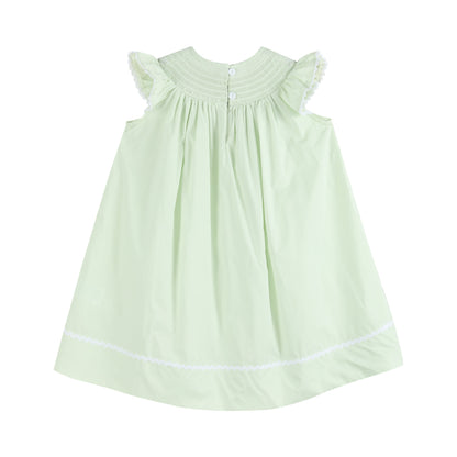 Girls’ Honeydew Green Bunny Smocked Bishop Dress