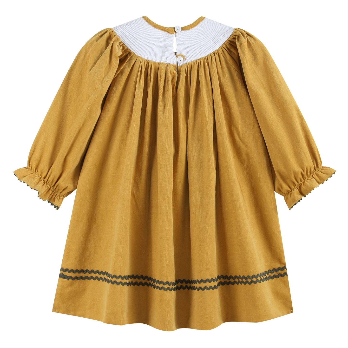 Girls Gold Corduroy Sunflower Smocked Bishop Dress