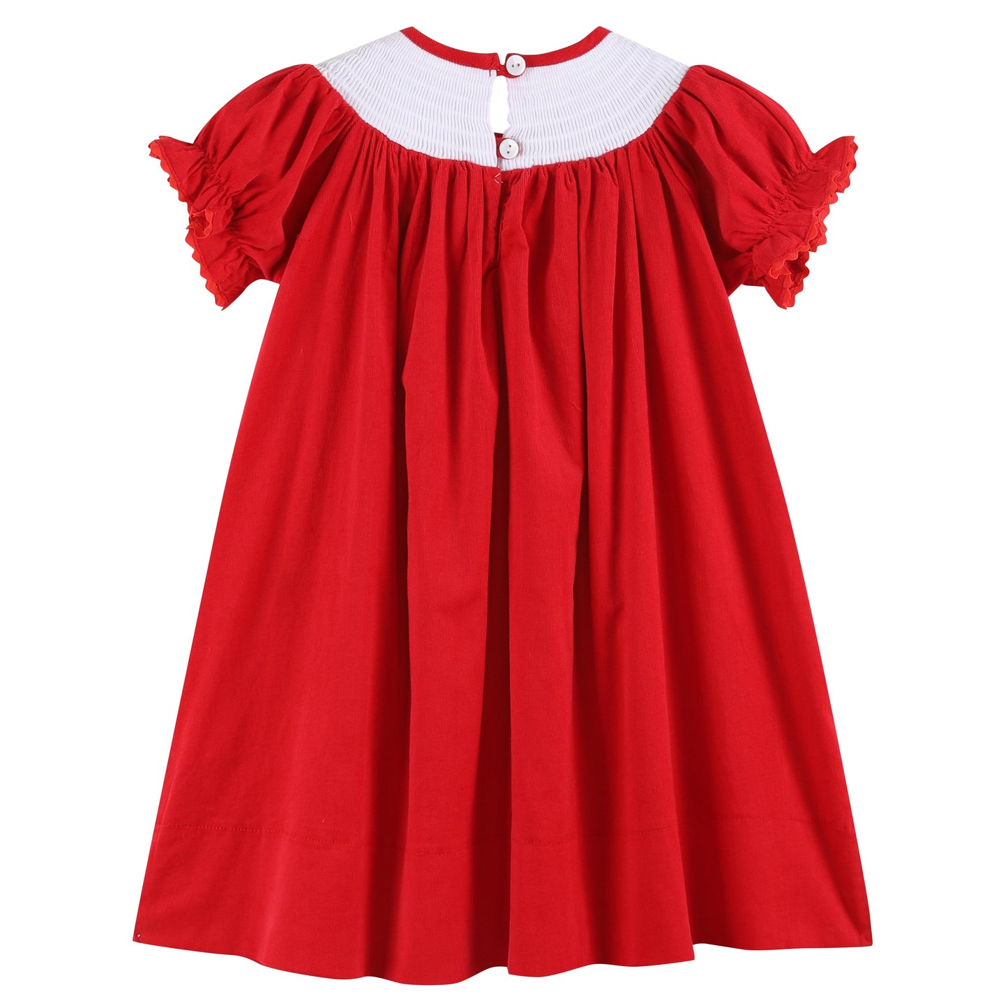 Girls Red Velour Christmas Smocked Bishop Dress