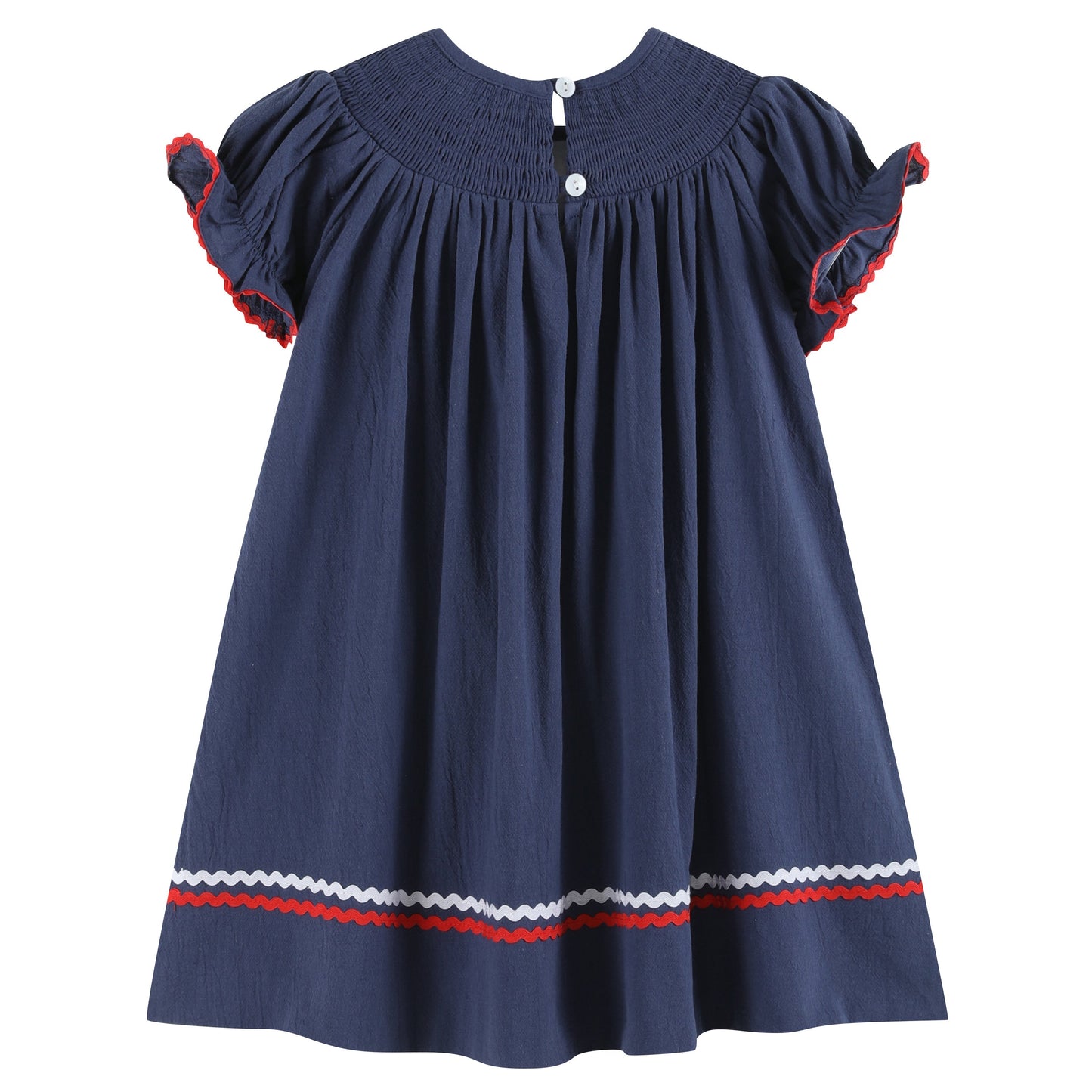 Girls Navy Blue Santa Smocked Bishop Dress