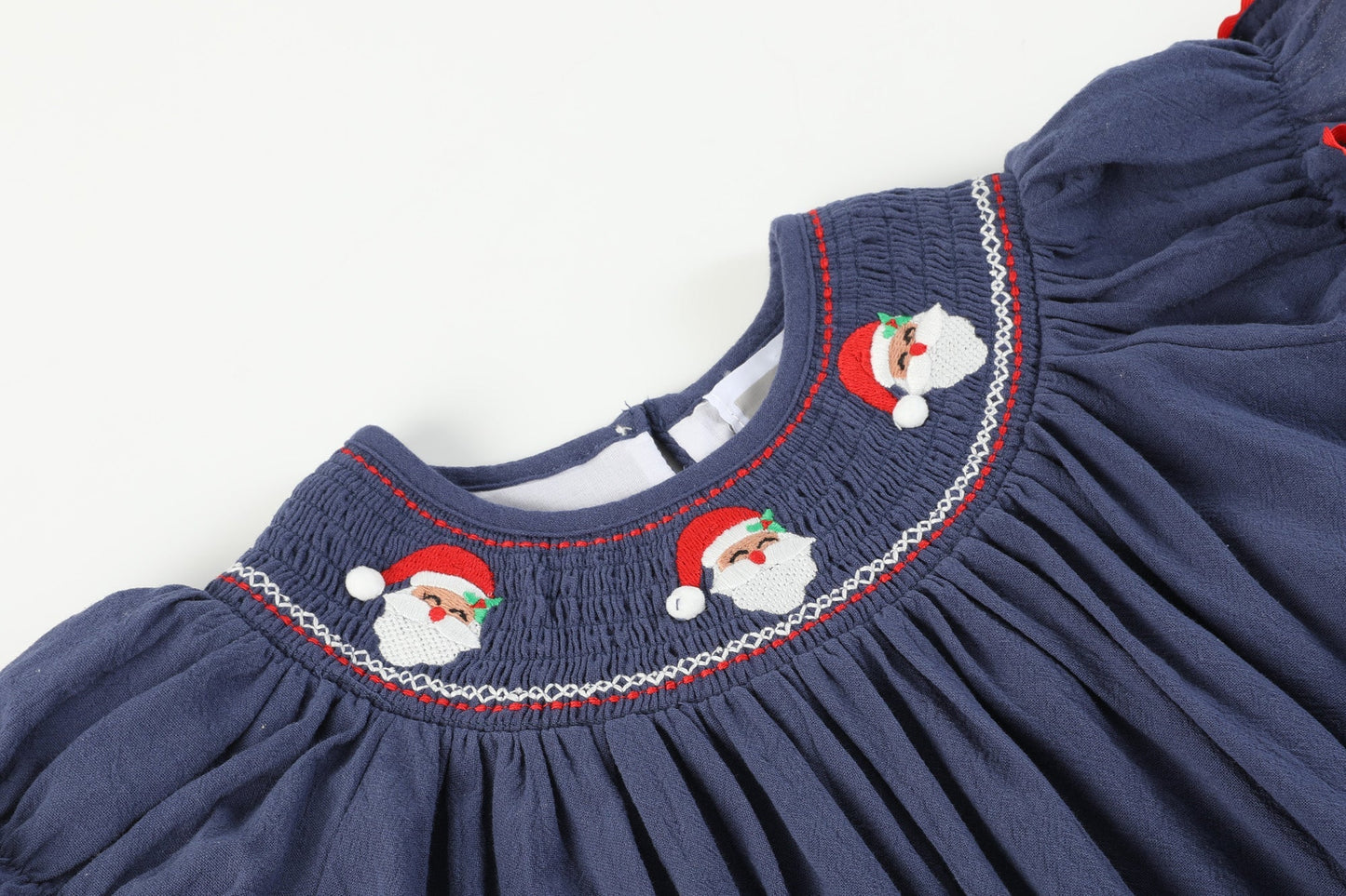 Girls Navy Blue Santa Smocked Bishop Dress