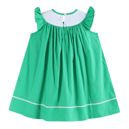 Girls Green St. Patrick's Day Shamrock Smocked Bishop