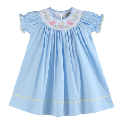 Girls Light Blue Easter Smocked Bishop Dress